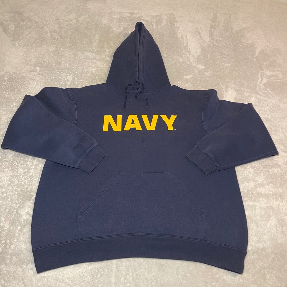 Vintage Y2K Soffe US Navy Hoodie Sweatshirt Mens XL Navy Blue Graphic Pullover